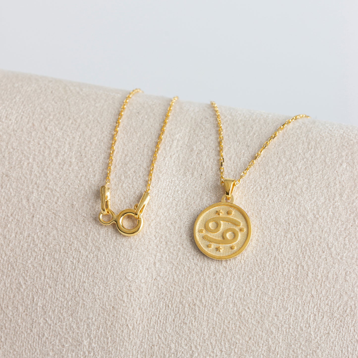 Cancer Zodiac Sign 14K Solid Gold Necklace, Minimalist Horoscope Symbol Pendant