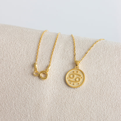 Cancer Zodiac Sign 14K Solid Gold Necklace, Minimalist Horoscope Symbol Pendant