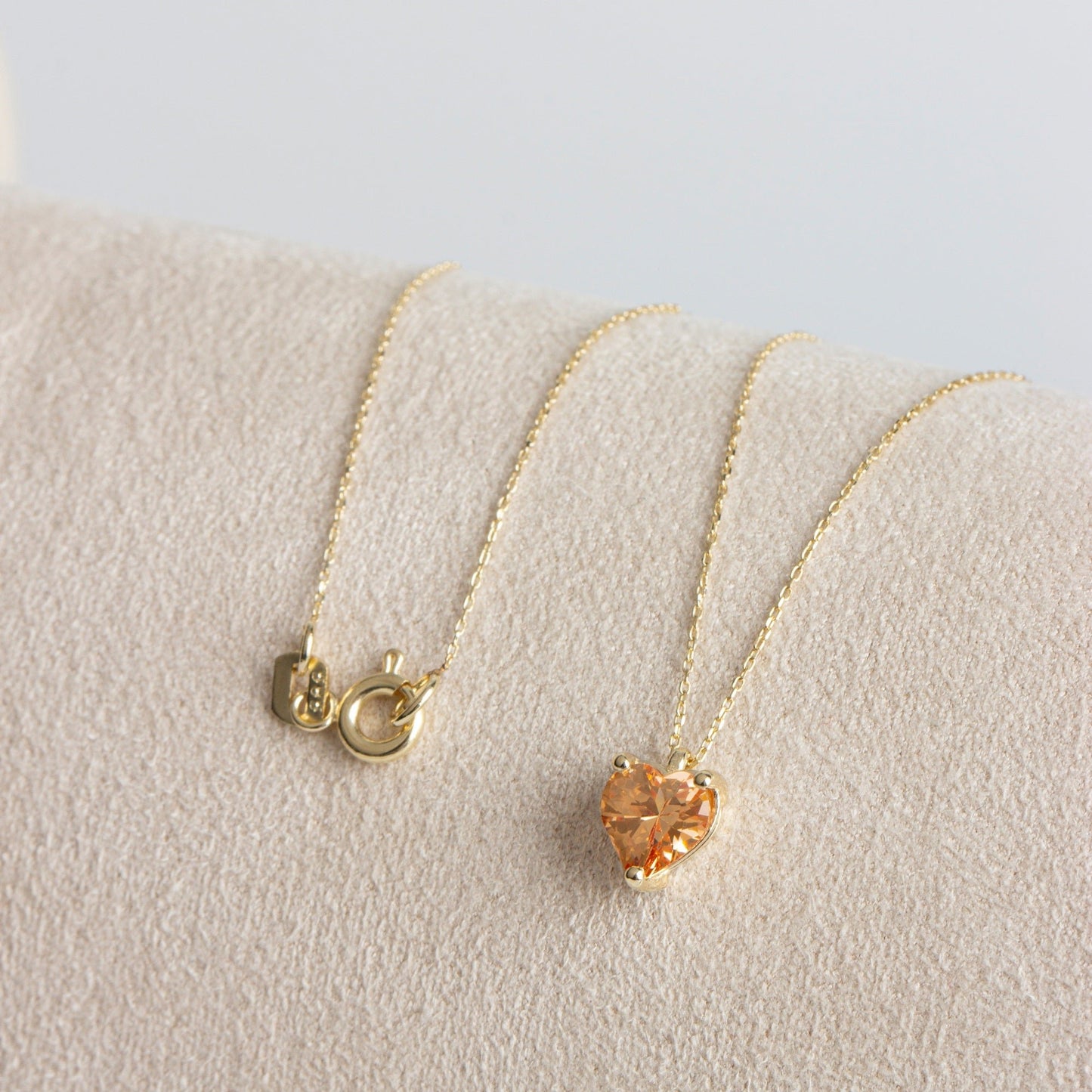 Citrine Heart Necklace 14K Solid Gold, November Birthstone