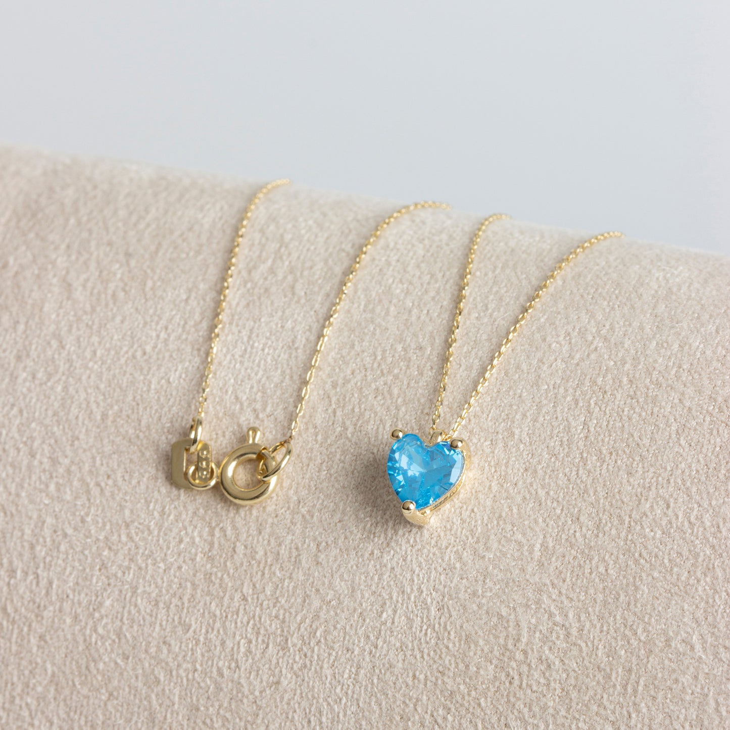 Blue Topaz Heart Necklace 14K Solid Gold, December Birthstone