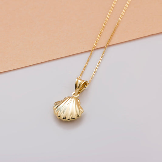 Shell Heart Necklace 14K Solid Gold Seashell Pendant