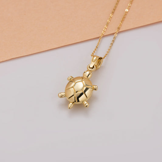 Turtle Necklace 14K Solid Gold Pendant