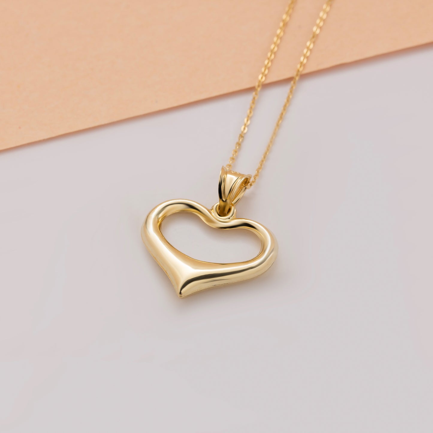 Open Heart Necklace 14K Solid Gold Pendant