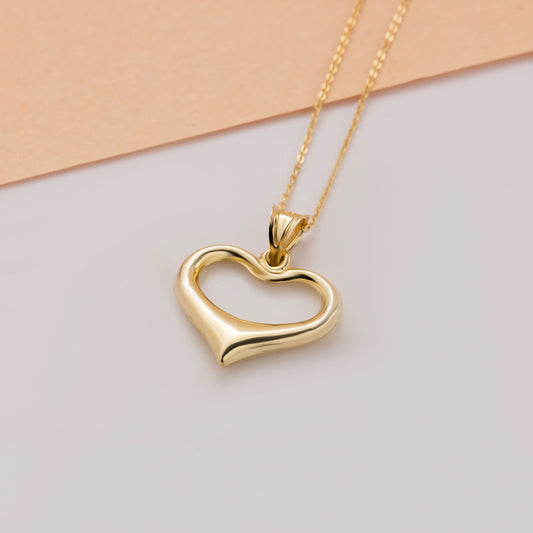 Open Heart Necklace 14K Solid Gold Pendant