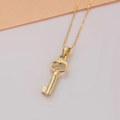 Key Pendant Necklace 14K Solid Gold