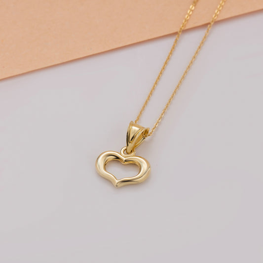 Slanted Heart Necklace 14K Solid Gold Pendant