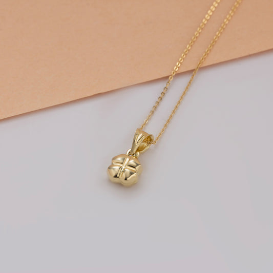 Minimalist Four-Leaf Clover Necklace 14K Solid Gold Pendant