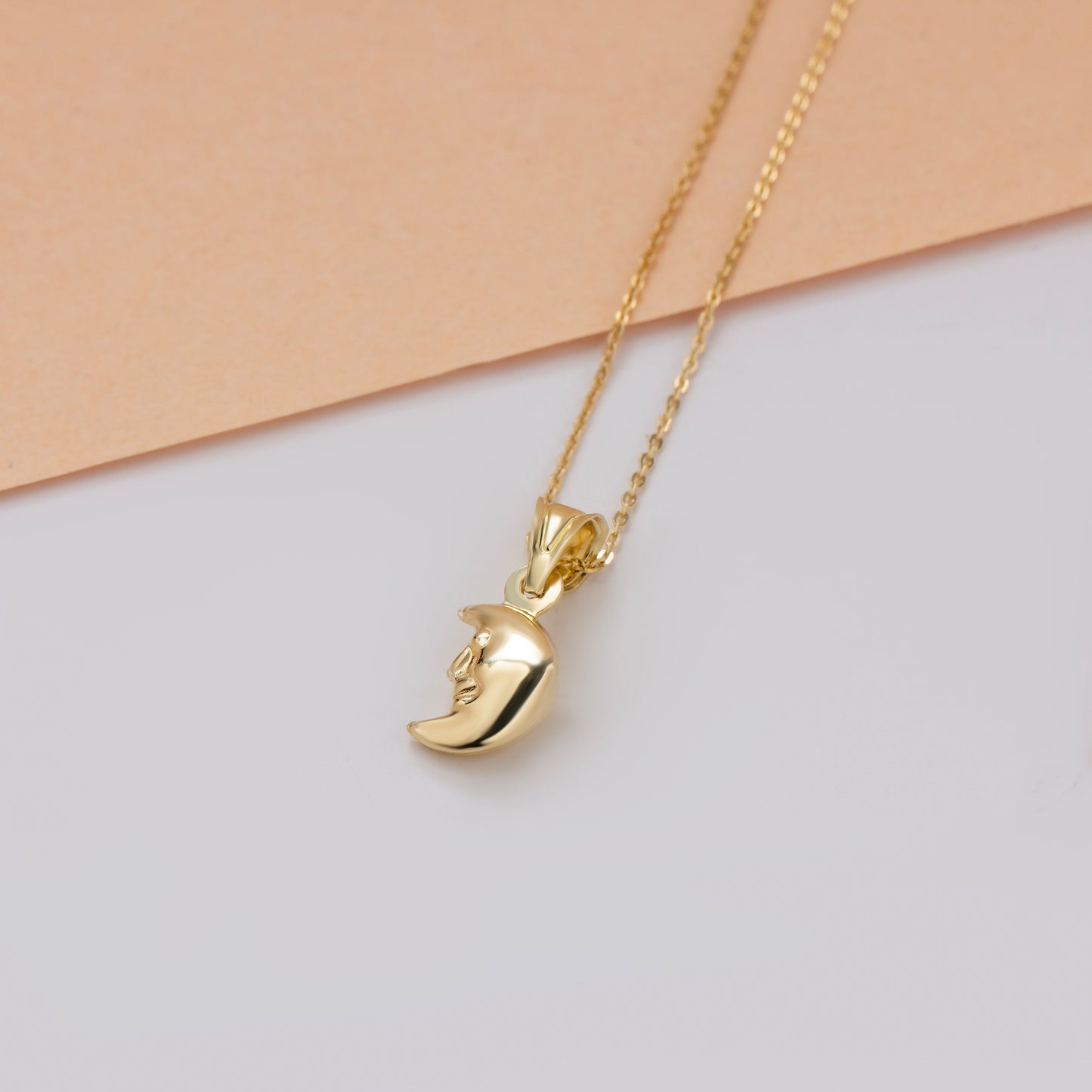 Crescent Moon Necklace 14K Solid Gold Pendant