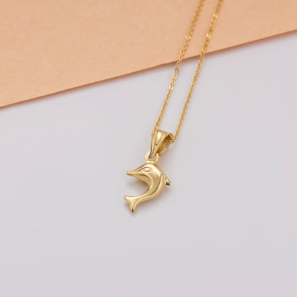 Dolphin Necklace 14K Solid Gold Pendant