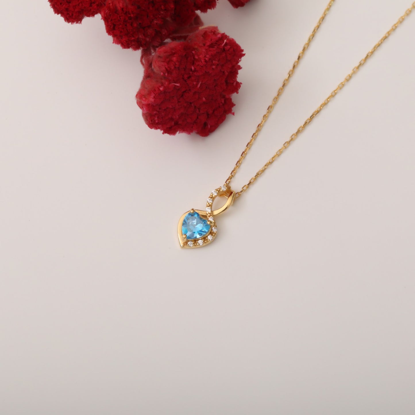 Blue Topaz Infinity Heart Necklace in 14K Solid Gold with Real Diamonds | December Birthstone