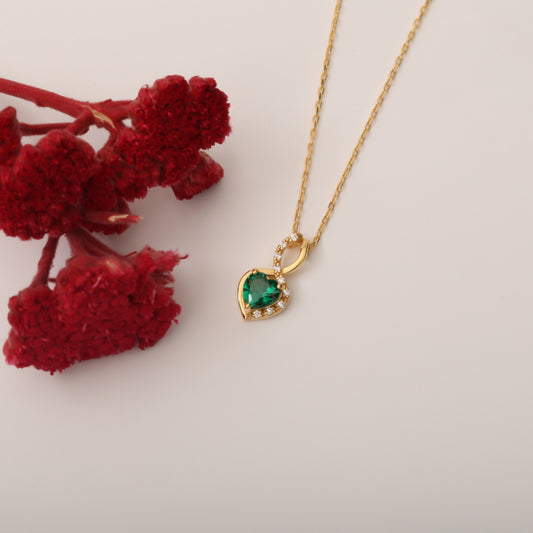 Emerald Infinity Heart Necklace in 14K Solid Gold with Real Diamonds | May Birthstone