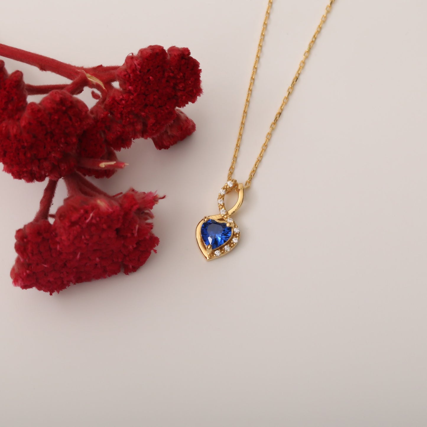 Sapphire Infinity Heart Necklace in 14K Solid Gold with Real Diamonds | September Birthstone