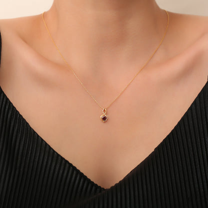 Garnet Infinity Heart Necklace in 14K Solid Gold with Real Diamonds | January Birthstone