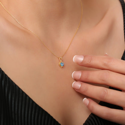 Blue Topaz Infinity Heart Necklace in 14K Solid Gold with Real Diamonds | December Birthstone