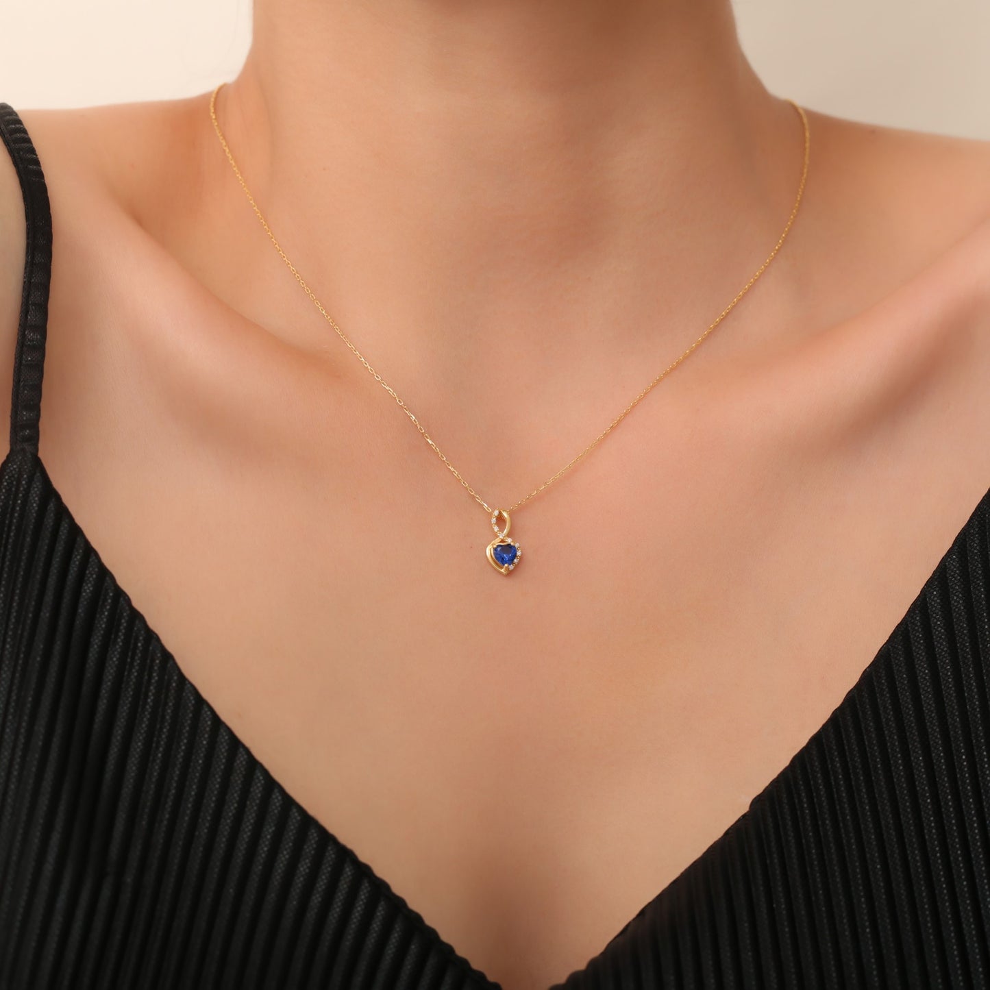 Sapphire Infinity Heart Necklace in 14K Solid Gold with Real Diamonds | September Birthstone