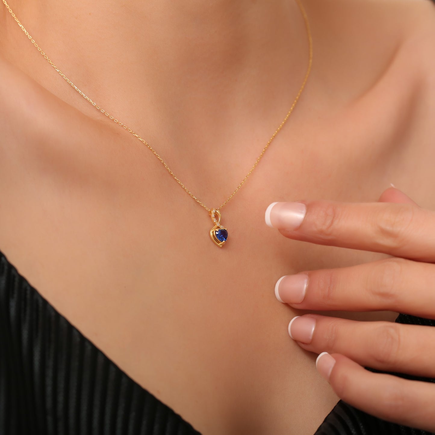 Sapphire Infinity Heart Necklace in 14K Solid Gold with Real Diamonds | September Birthstone