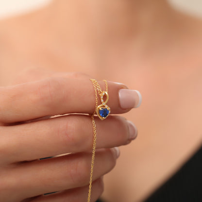 Sapphire Infinity Heart Necklace in 14K Solid Gold with Real Diamonds | September Birthstone