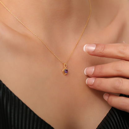 Amethyst Infinity Heart Necklace in 14K Solid Gold with Real Diamonds | February Birthstone