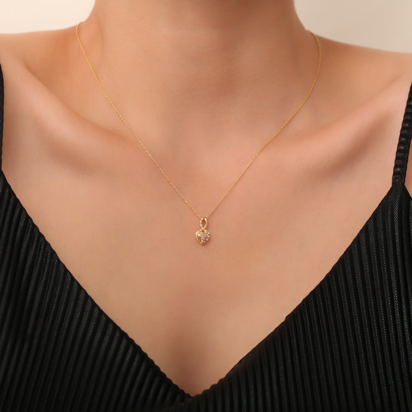 Citrine Infinity Heart Necklace in 14K Solid Gold with Real Diamonds | November Birthstone