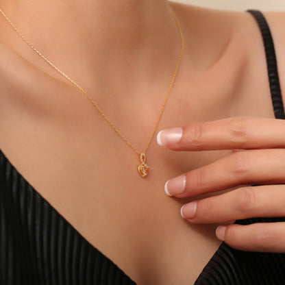 Citrine Infinity Heart Necklace in 14K Solid Gold with Real Diamonds | November Birthstone