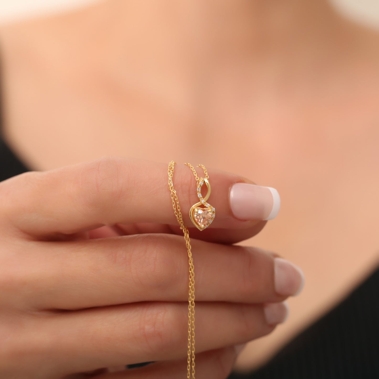 Citrine Infinity Heart Necklace in 14K Solid Gold with Real Diamonds | November Birthstone