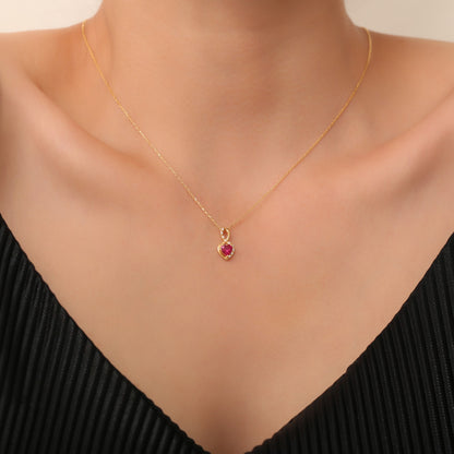 Ruby Infinity Heart Necklace in 14K Solid Gold with Real Diamonds | July Birthstone