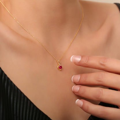 Ruby Infinity Heart Necklace in 14K Solid Gold with Real Diamonds | July Birthstone