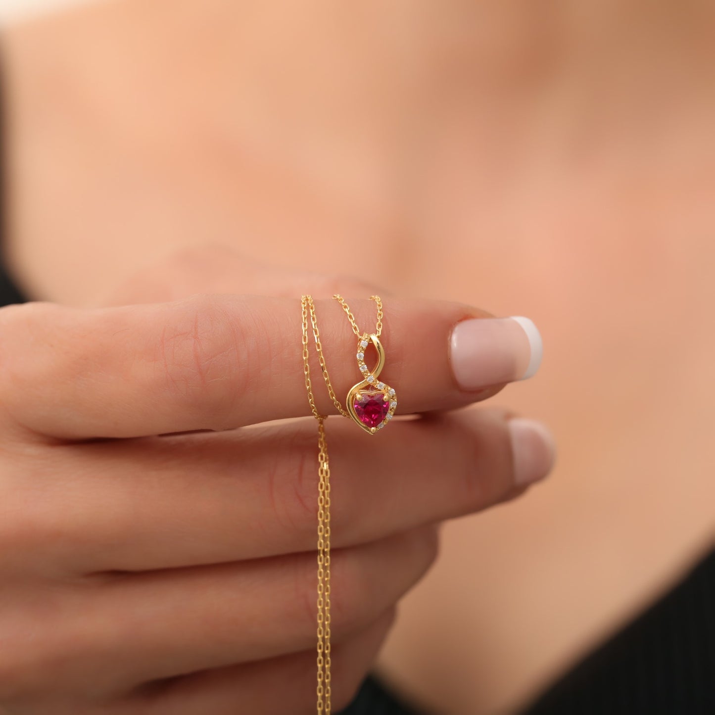 Ruby Infinity Heart Necklace in 14K Solid Gold with Real Diamonds | July Birthstone