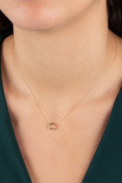 Hollow Circle Necklace with Real Diamonds | 14K Solid Gold