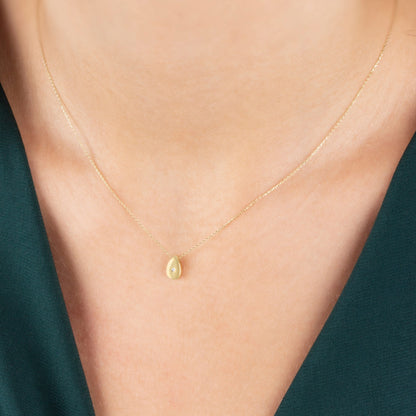 Water Drop Necklace with Real Diamond | 14K Solid Gold