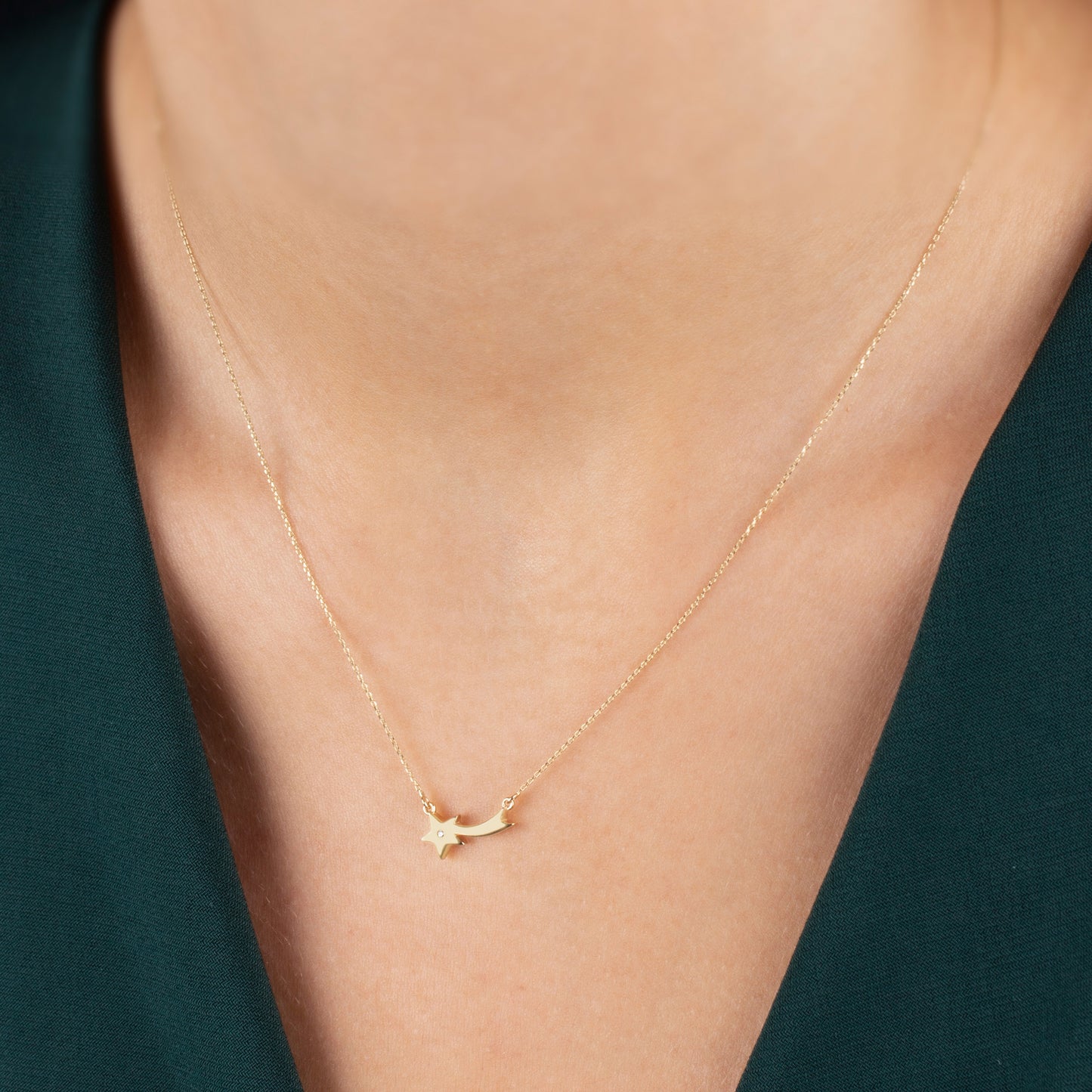 Comet Necklace with Real Diamonds | 14K Solid Gold