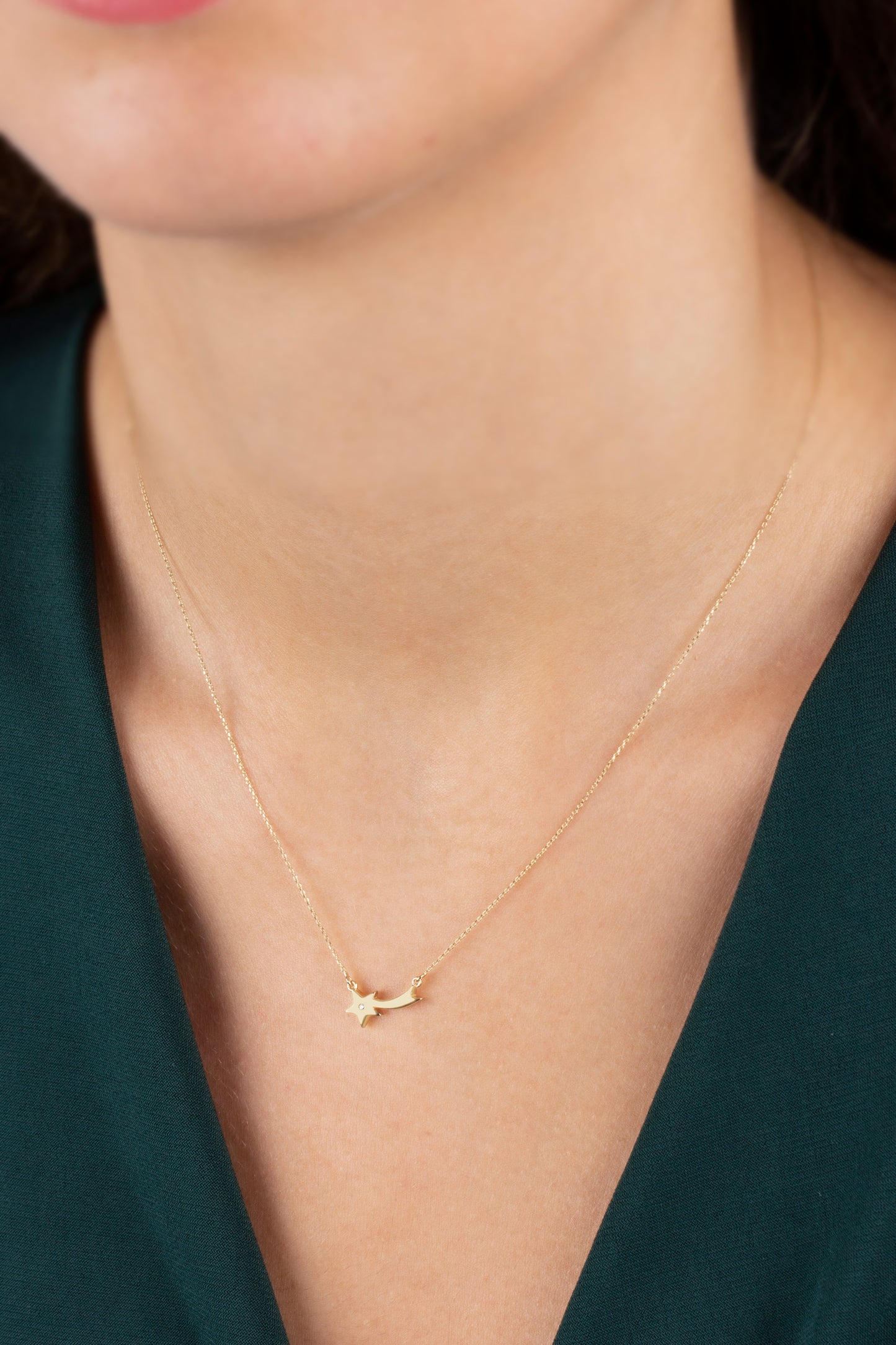 Comet Necklace with Real Diamonds | 14K Solid Gold