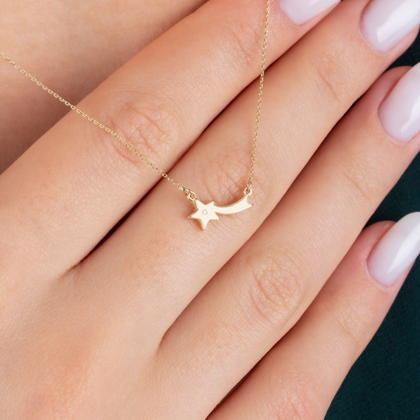 Comet Necklace with Real Diamonds | 14K Solid Gold