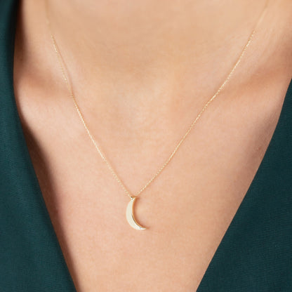 Moon Necklace with Real Diamond | 14K Solid Gold Pendant