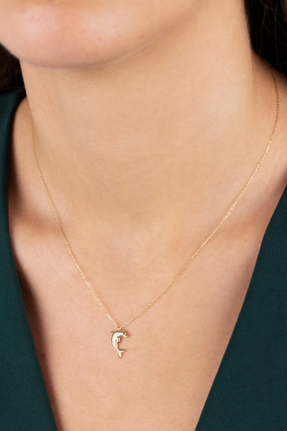 Dolphin Necklace with Real Diamond | 14K Solid Gold