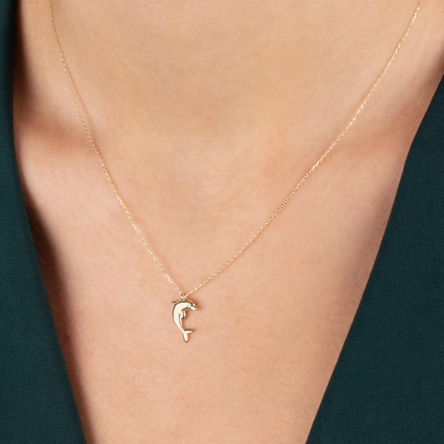 Dolphin Necklace with Real Diamond | 14K Solid Gold