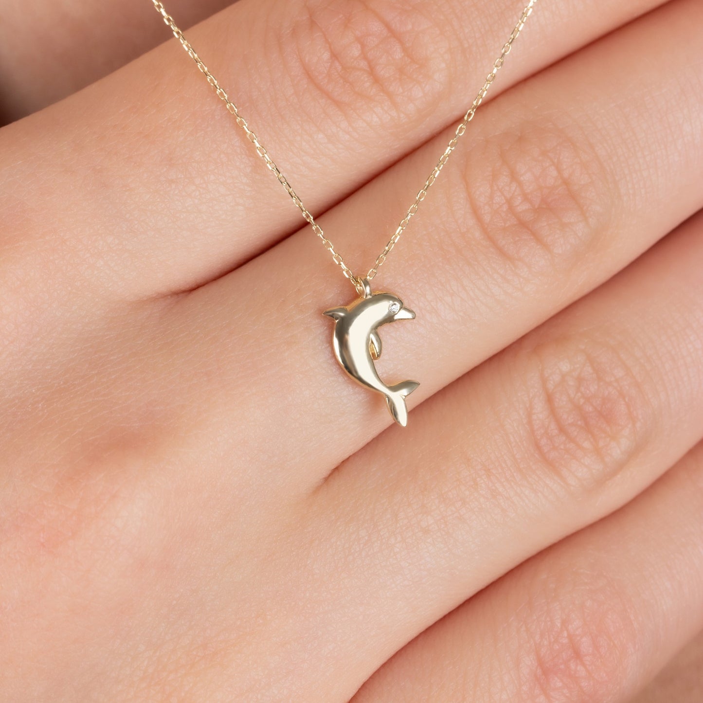 Dolphin Necklace with Real Diamond | 14K Solid Gold