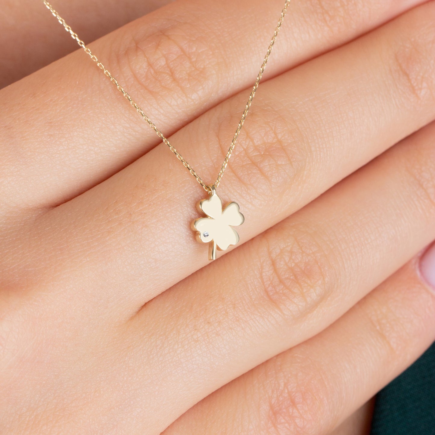 4 Leaf Clover Necklace with Real Diamond | 14K Solid Gold