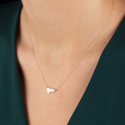 Double Heart Necklace with Real Diamond | 14K Solid Gold