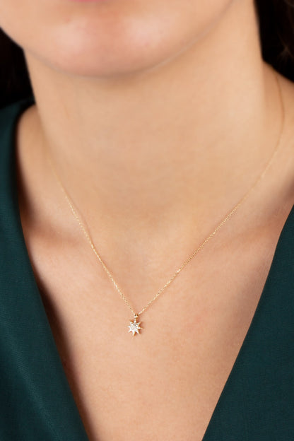 Star Necklace with Real Diamond | 14K Solid Gold