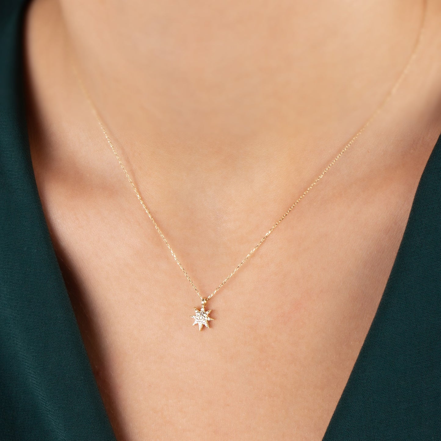 Star Necklace with Real Diamond | 14K Solid Gold