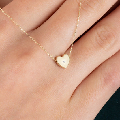 Heart Necklace with Real Diamond | 14K Solid Gold