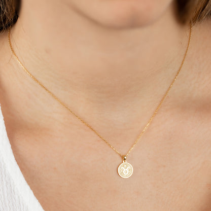 Taurus Zodiac Sign 14K Solid Gold Necklace, Minimalist Horoscope Symbol Pendant