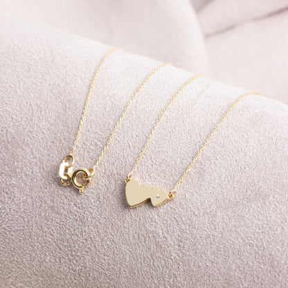 Double Heart Necklace with Real Diamond | 14K Solid Gold