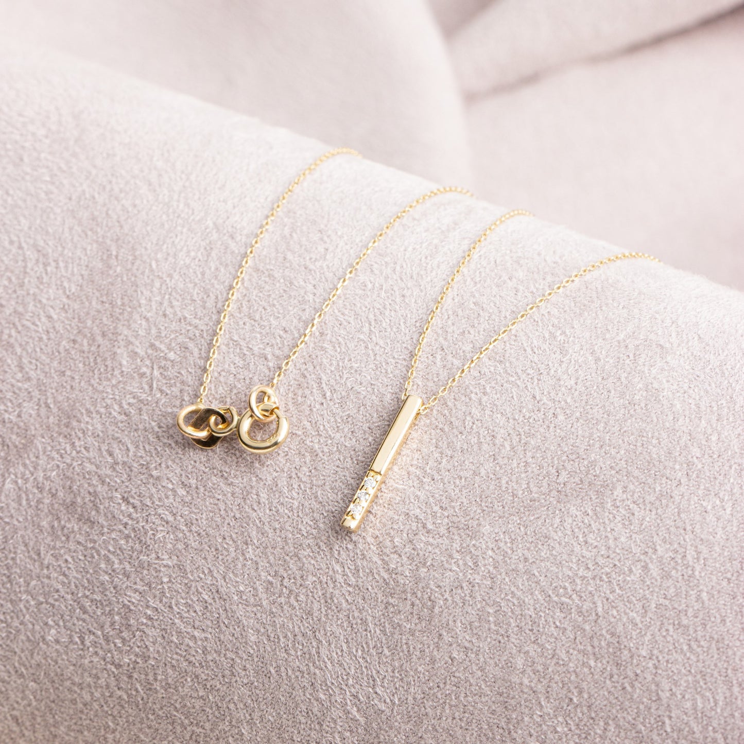 Vertical Bar Necklace with Real Diamonds | 14K Solid Gold Pendant