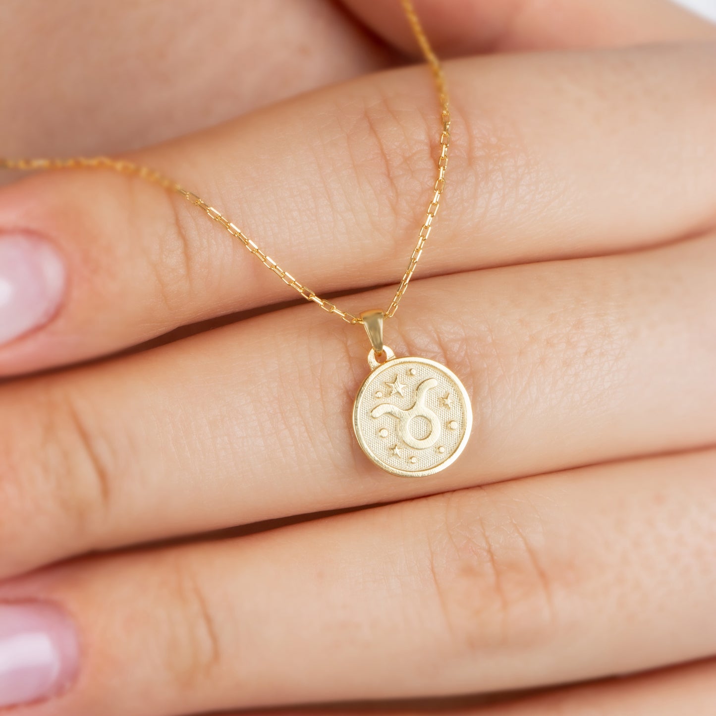 Taurus Zodiac Sign 14K Solid Gold Necklace, Minimalist Horoscope Symbol Pendant