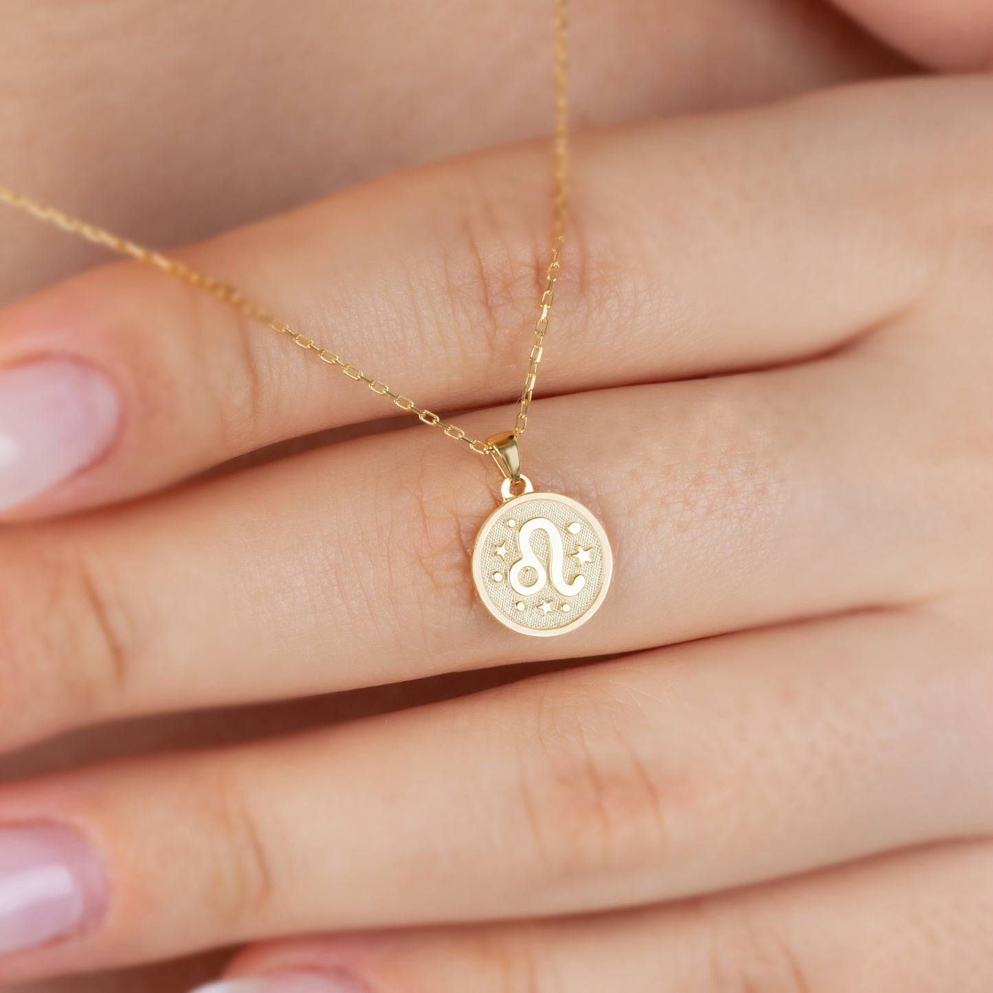 Leo Zodiac Sign 14K Solid Gold Necklace, Minimalist Horoscope Symbol Pendant