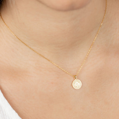 Libra Zodiac Sign 14K Solid Gold Necklace, Minimalist Horoscope Symbol Pendant