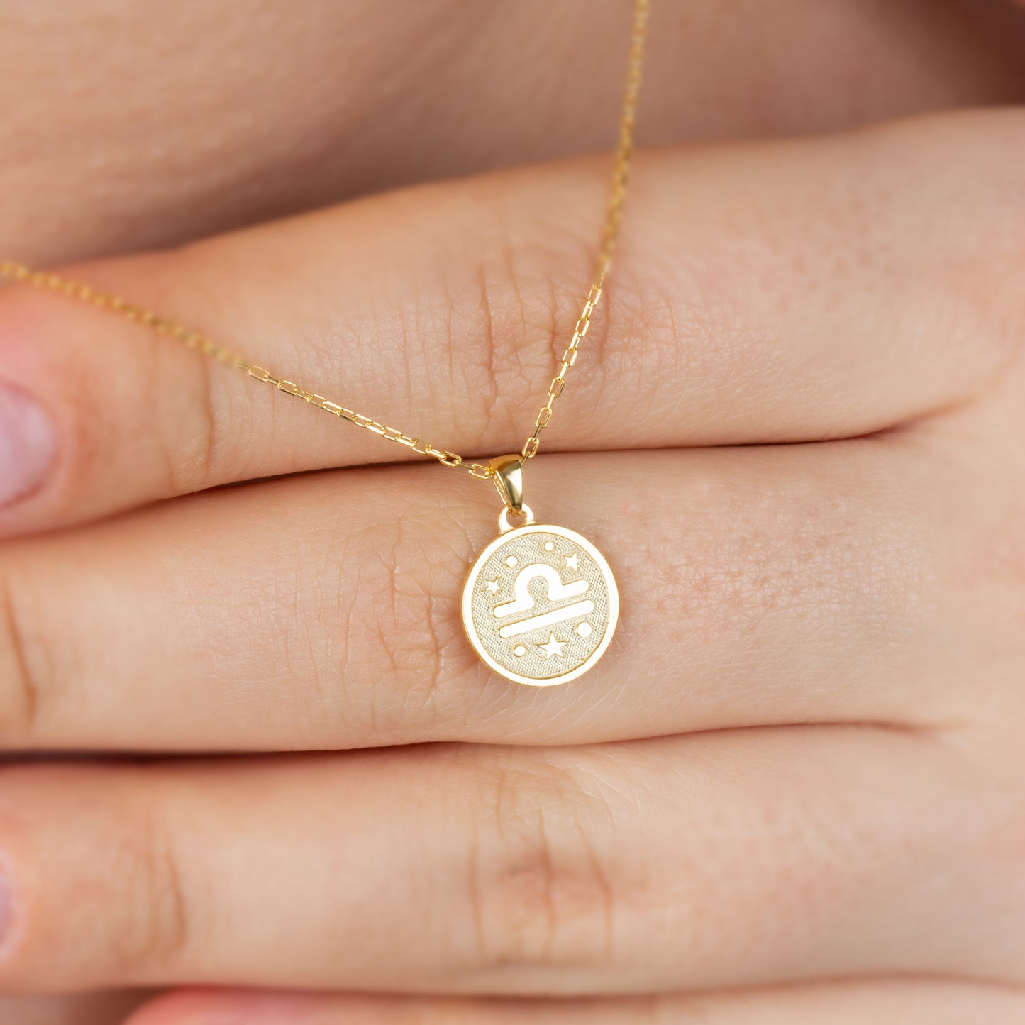 Libra Zodiac Sign 14K Solid Gold Necklace, Minimalist Horoscope Symbol Pendant