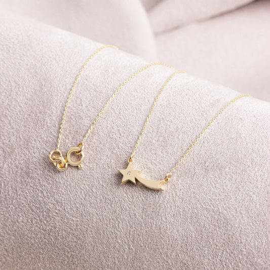 Comet Necklace with Real Diamonds | 14K Solid Gold